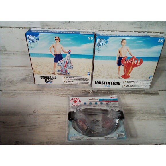 Set Of Two Pool Floats‎ New In Package Spaceship/ Lobster/Adult Swim Mask - Picture 7 of 8